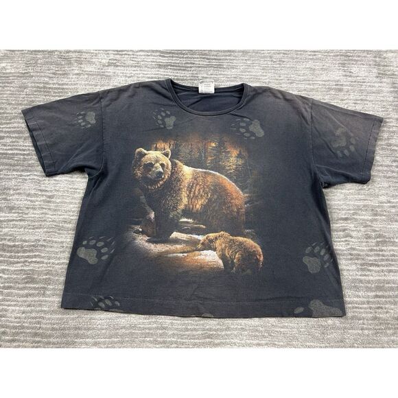 Vintage CMJ 90s Shirt Adult Large Black All over Print Single Stitch Bear‎ - Picture 1 of 10
